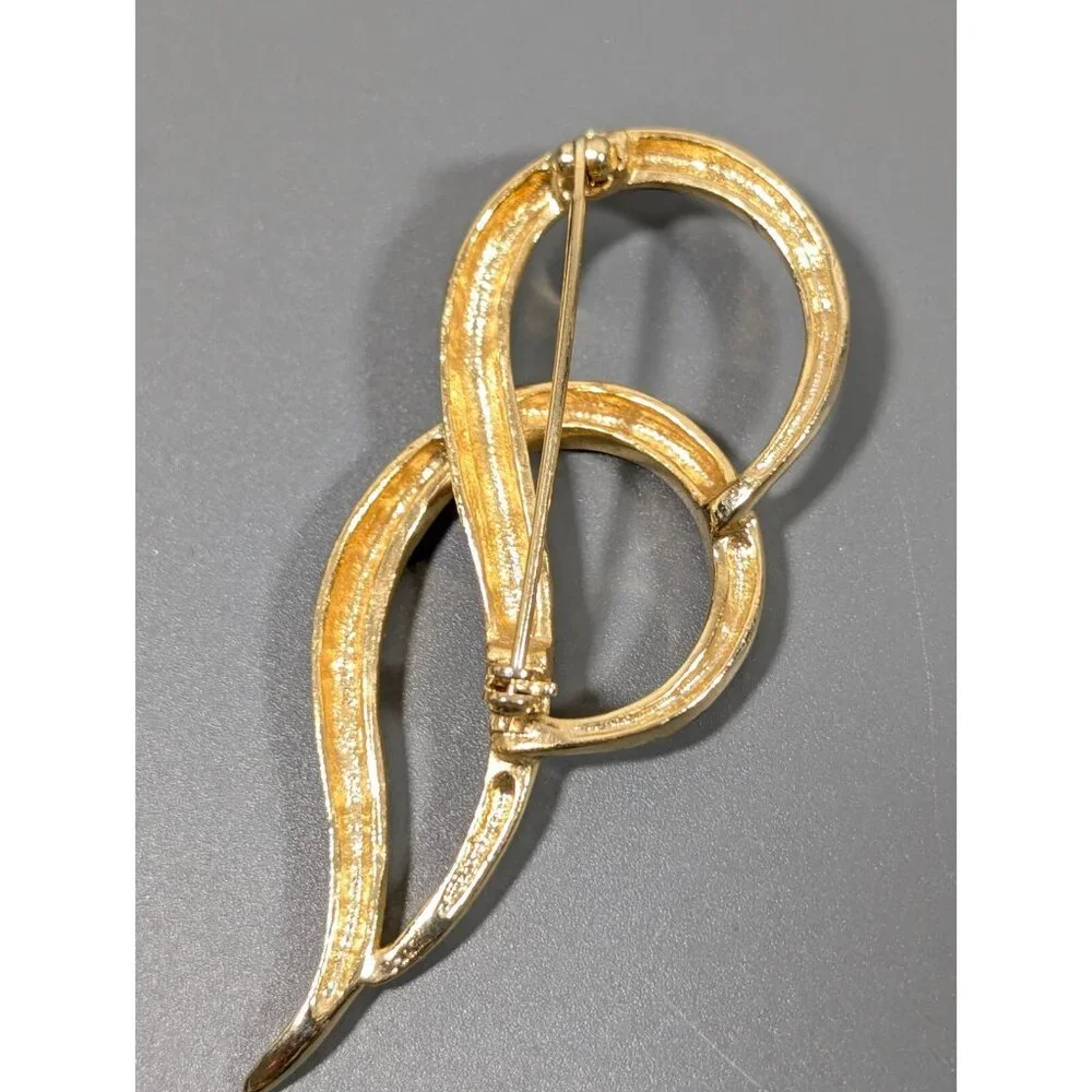 Vintage Gold‎ Tone Double Scroll Teardrop Modernist Brooch Pin